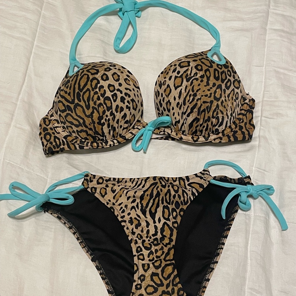 Victoria's Secret Leopard Print Bikini with Aqua Accents